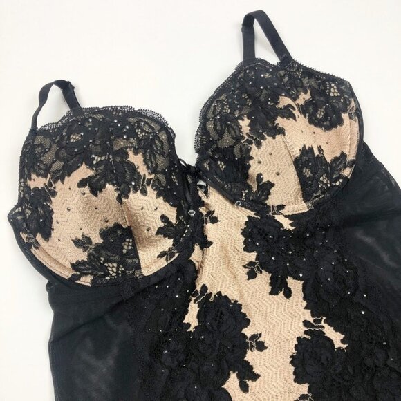 Victoria's Secret Sheer Mesh and Lace Rhinestone Teddy Slip. Size 36D - Picture 2 of 9